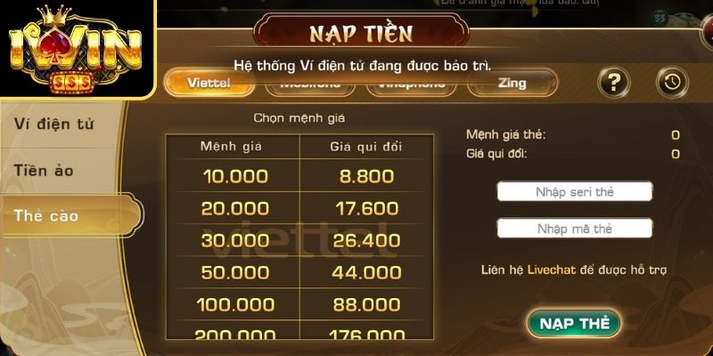 Cách nạp tiền IWIN